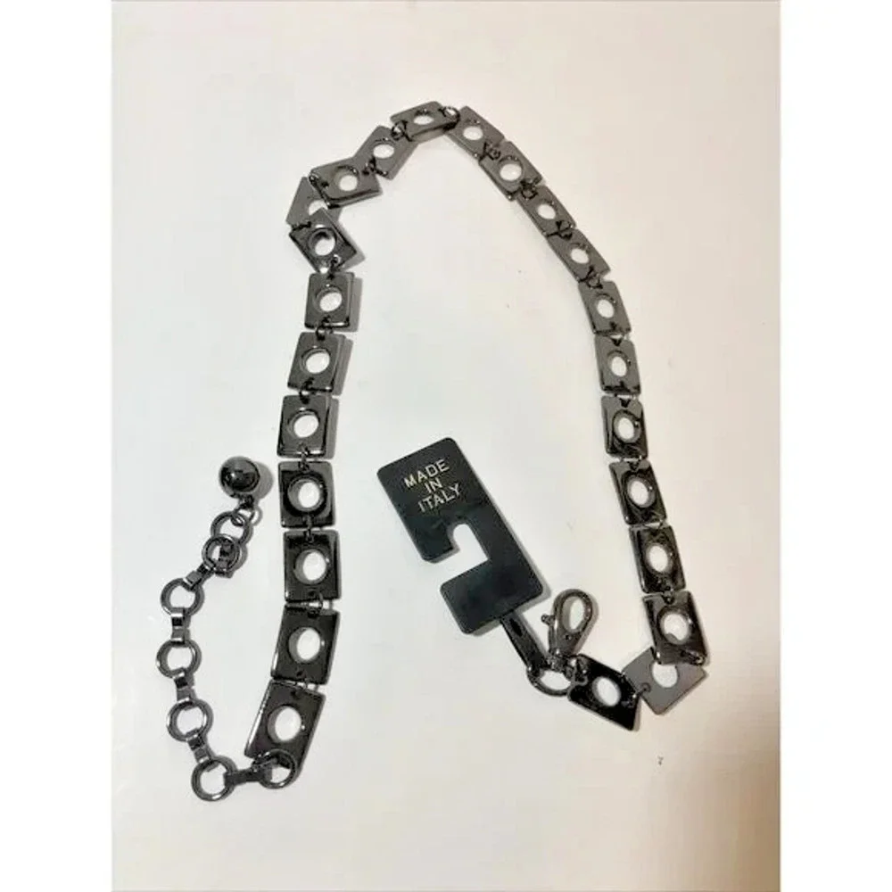 NEW Black Geometric Link Belt Itanian Made Chain Strap Industrial Modern Adjust